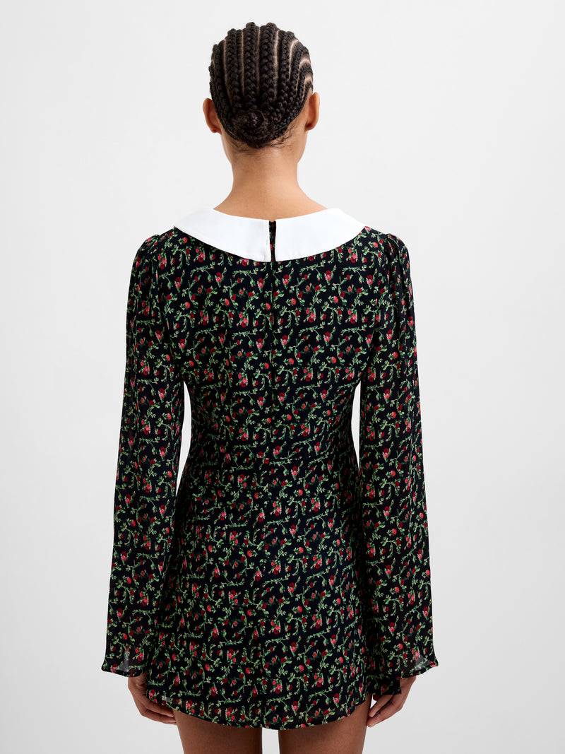Yasmin Crepe Collar Long Sleeve Mini Dress