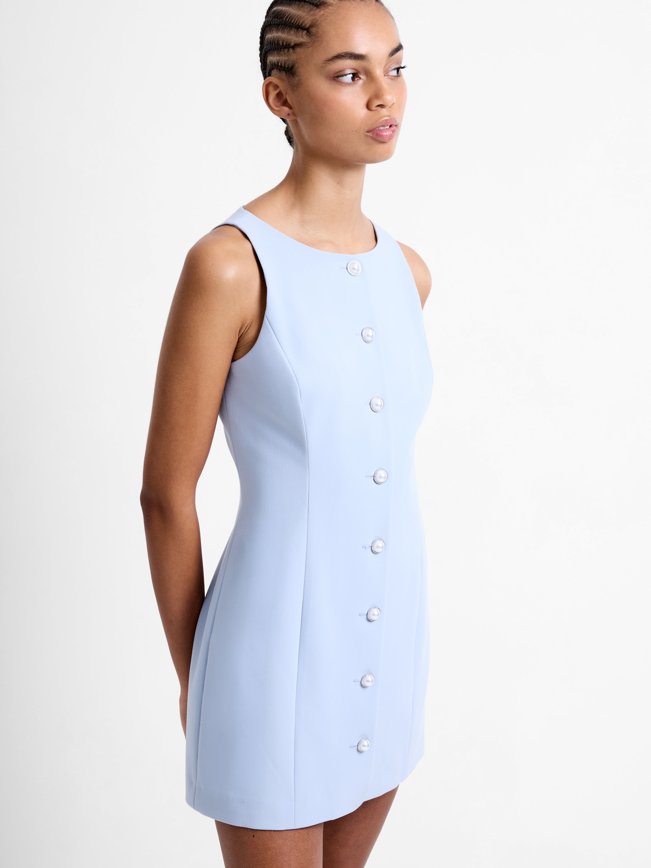 Azra Twill Button Down Mini Dress Moonmist Blue | French Connection UK