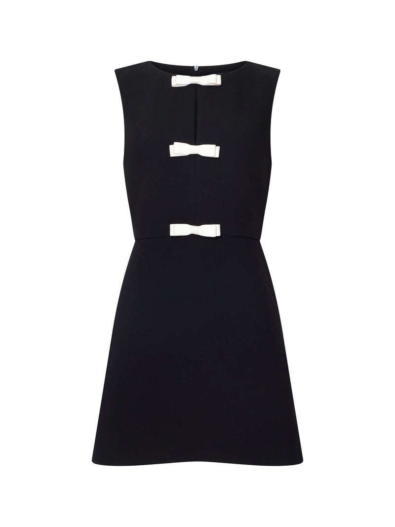 Azra Twill Contrast Satin Bow Mini Dress