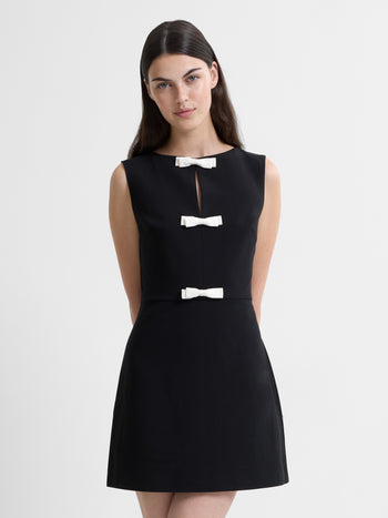 Azra Twill Contrast Satin Bow Mini Dress