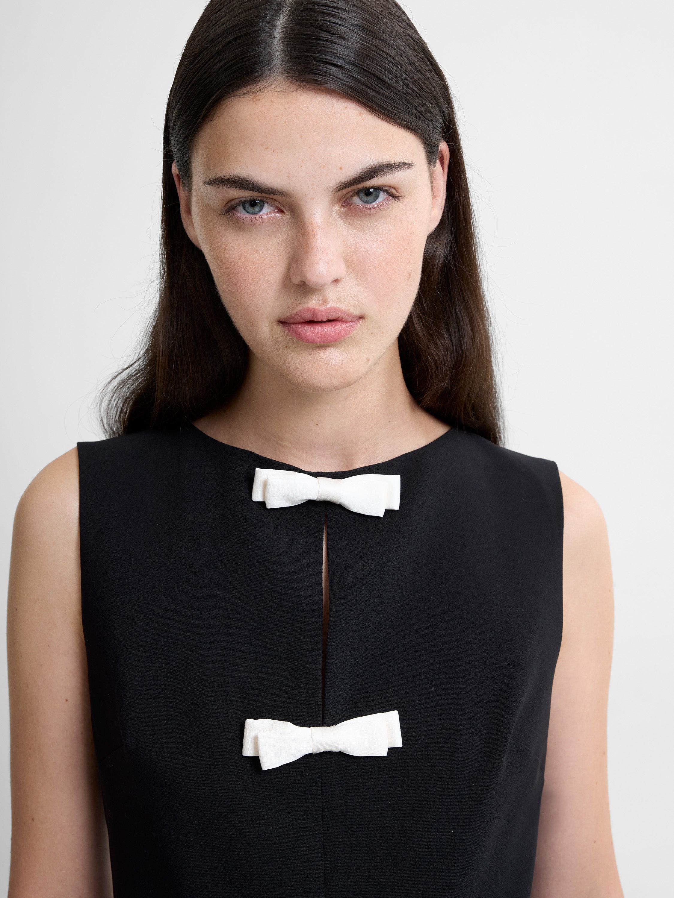 Azra Twill Contrast Satin Bow Mini Dress
