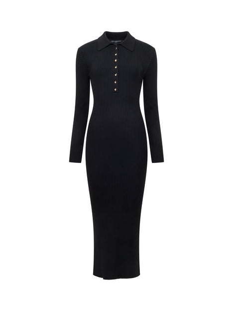Mari Knit Long Sleeve Collared Midi Dress