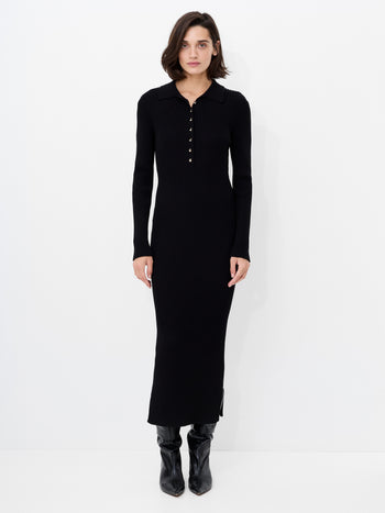 Mari Knit Long Sleeve Collared Midi Dress