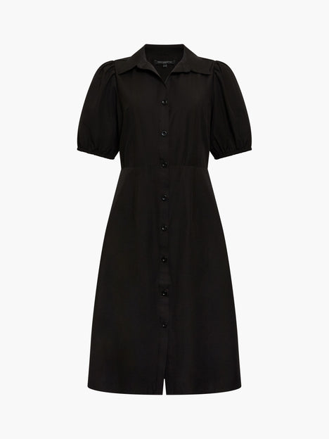 Cotton Poplin Puff Sleeve Button Up Dress