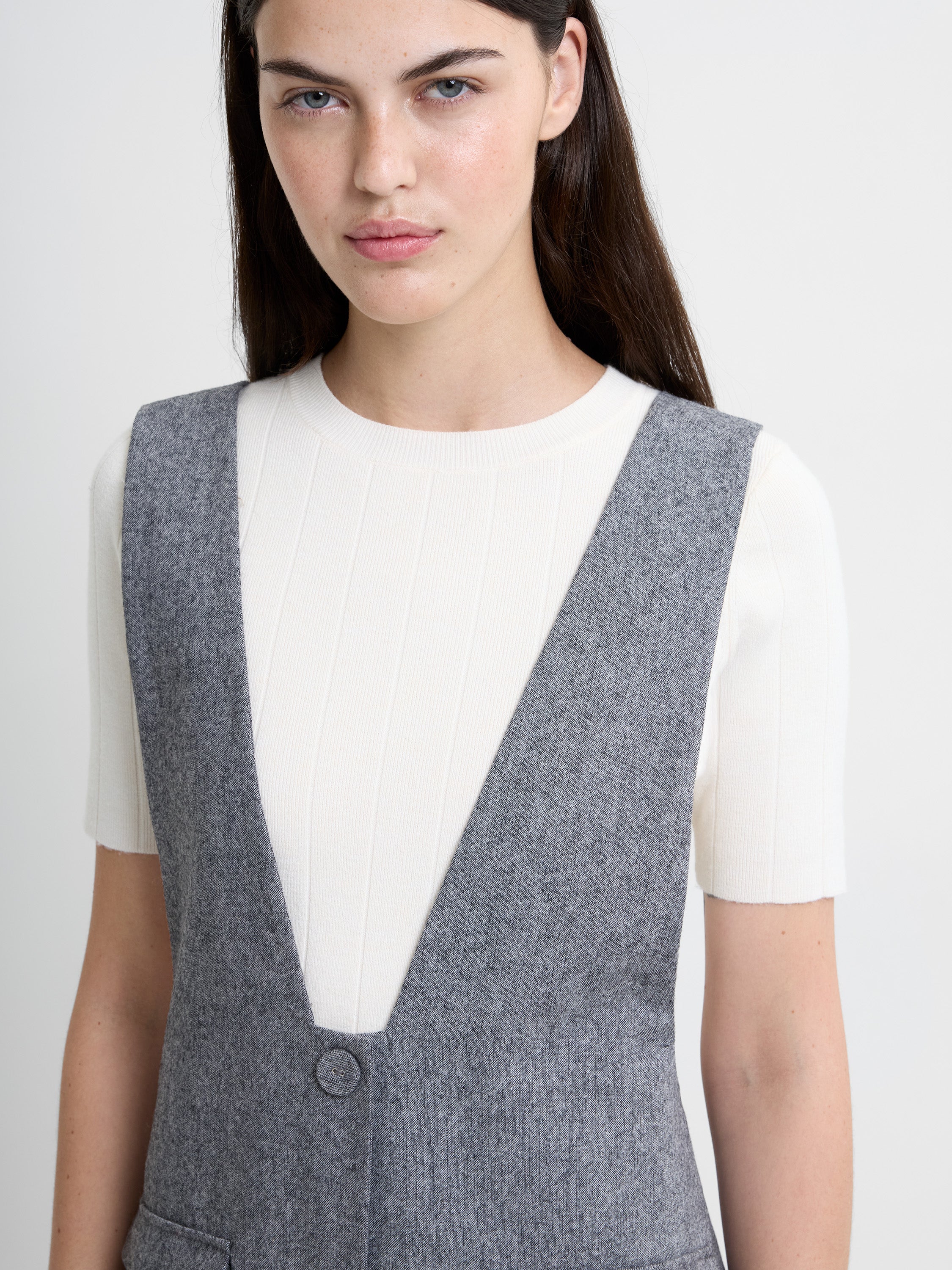 V Neck Pinafore Mini Dress