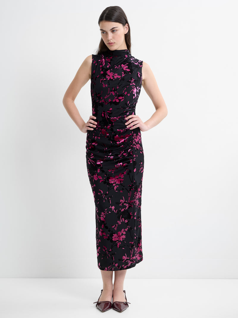Idina Devore Sleeveless Draped Midi Dress
