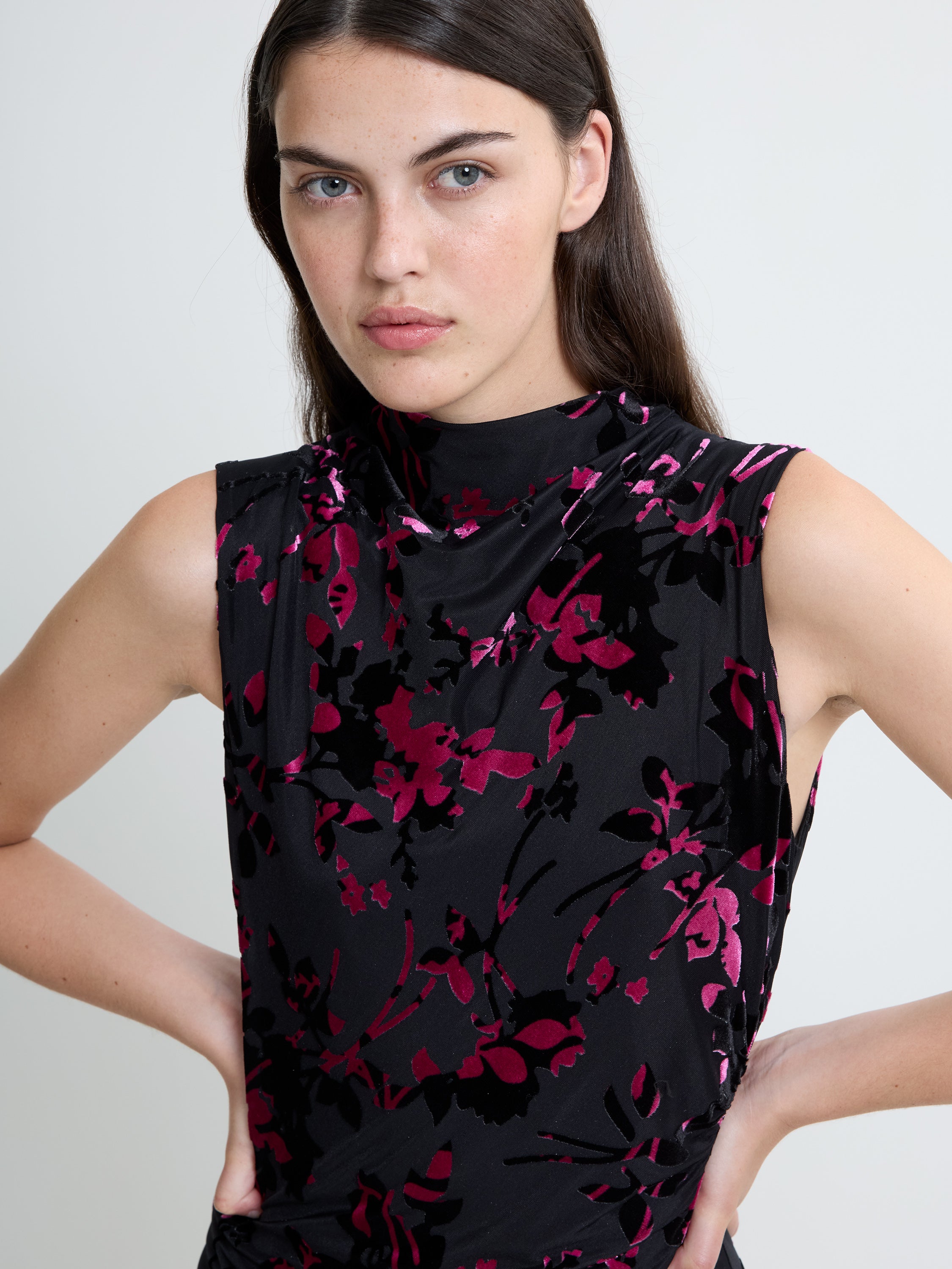 Idina Devore Sleeveless Draped Midi Dress