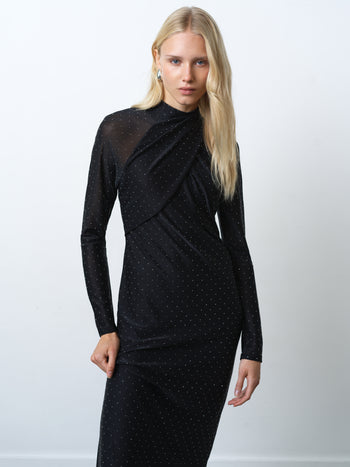 Shosana Hotfix Diamante Wrapover Midi Dress