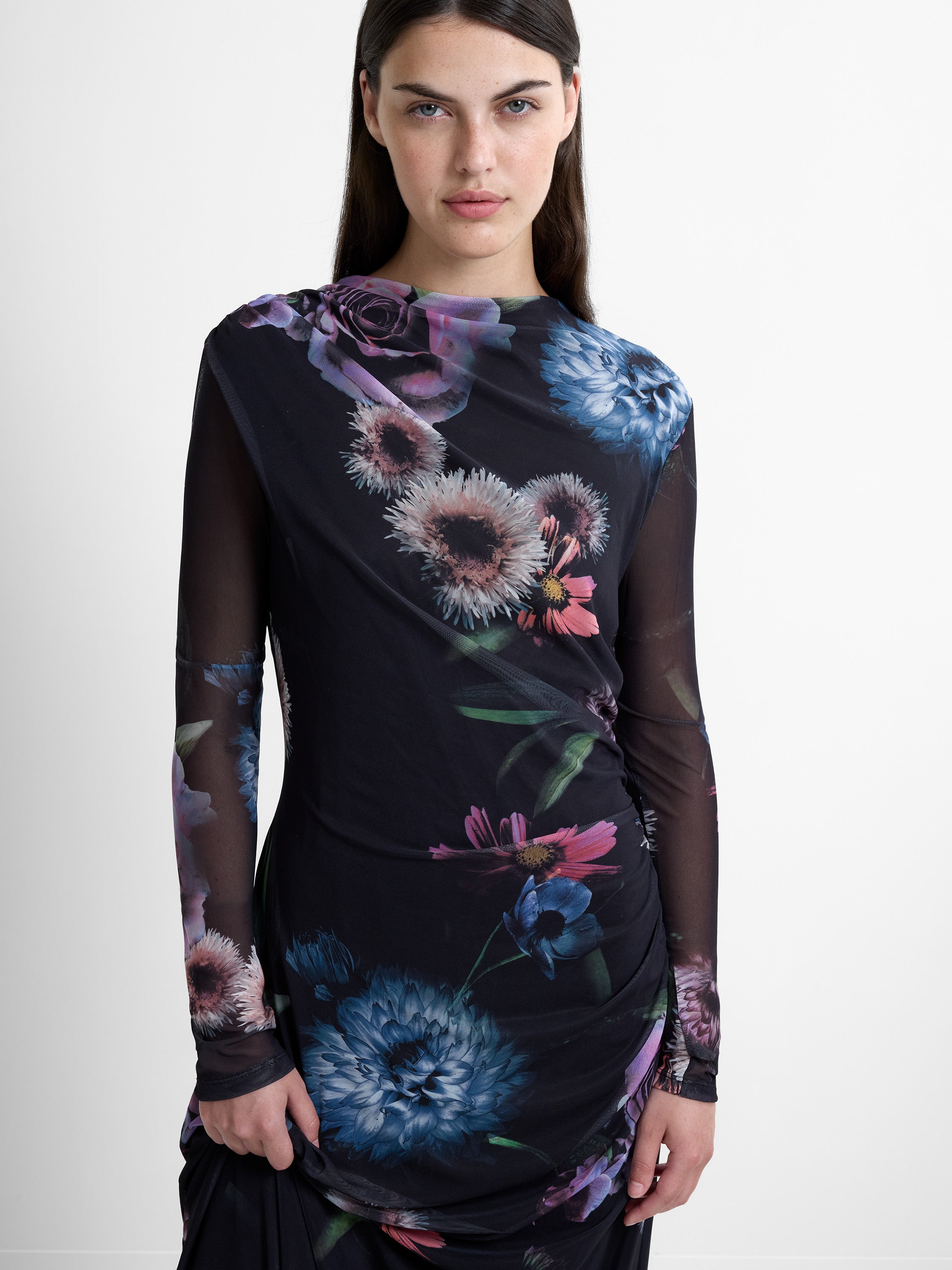 Tarissa Mesh Rose Long Sleeve Dress