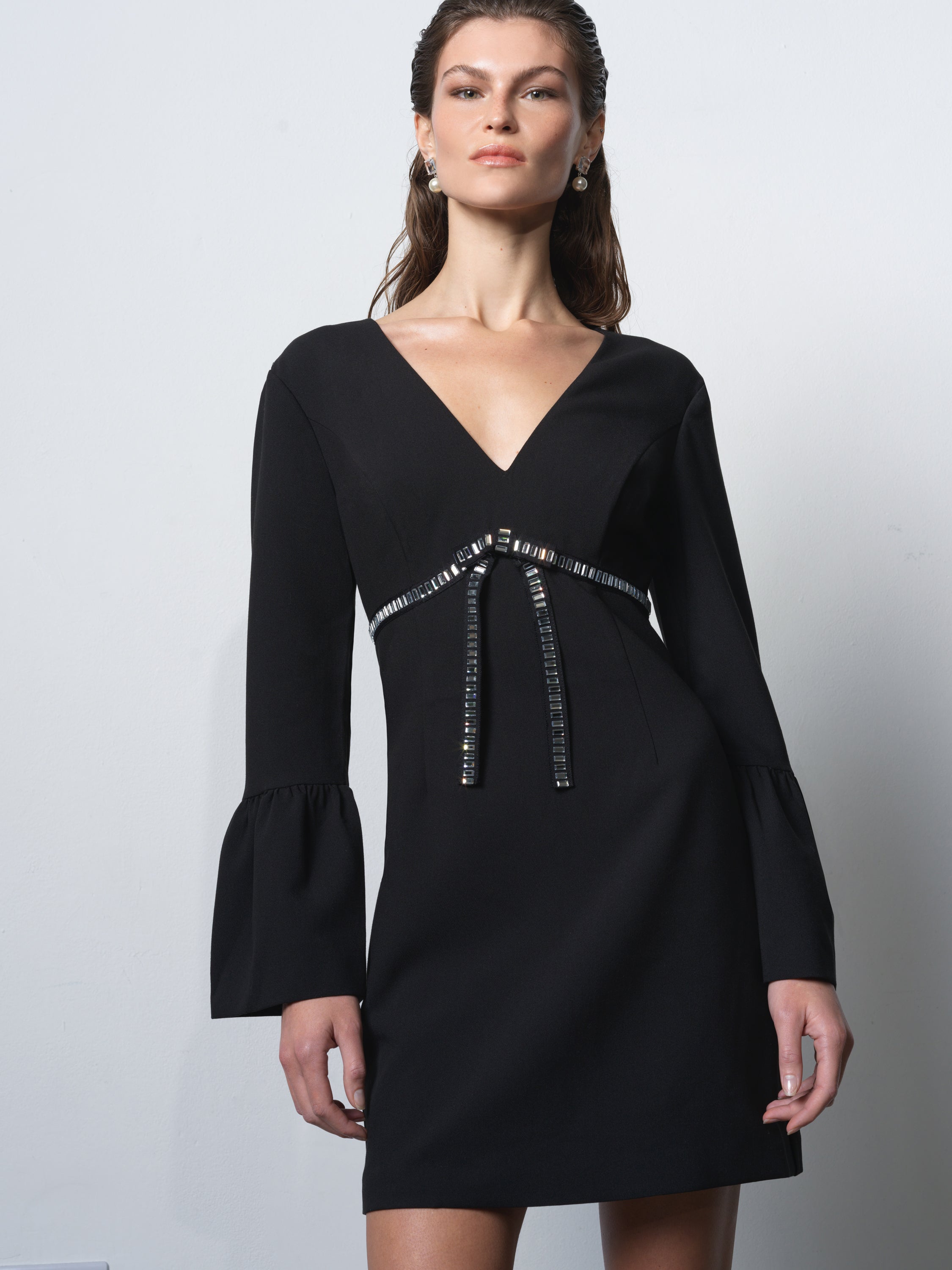 diamante bow mini dress self-portrait Diamante Bow Trim Mini Dress in White