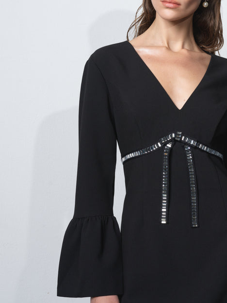 Azra Twill Diamante Bow Mini Dress