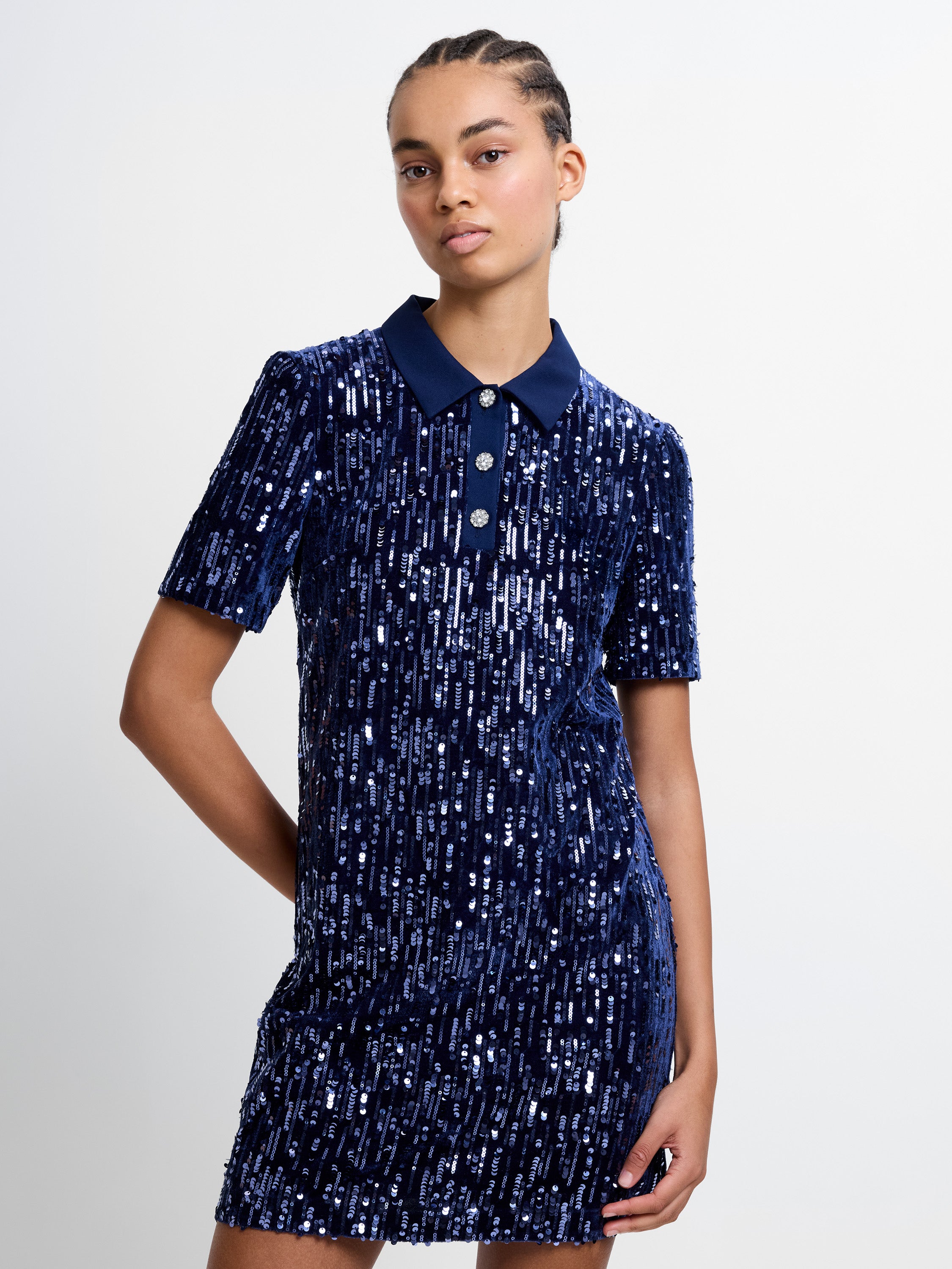 Trinny Velvet Sequin Collared Mini Dress