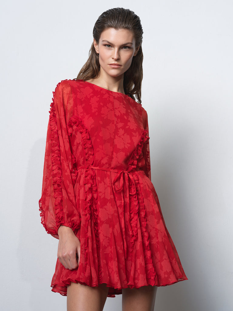 Kara Print Long Sleeve Flared Mini Dress Mars Red/Haute Kara Print Long Sleeve Flared Mini Dress Mars Red/Haute