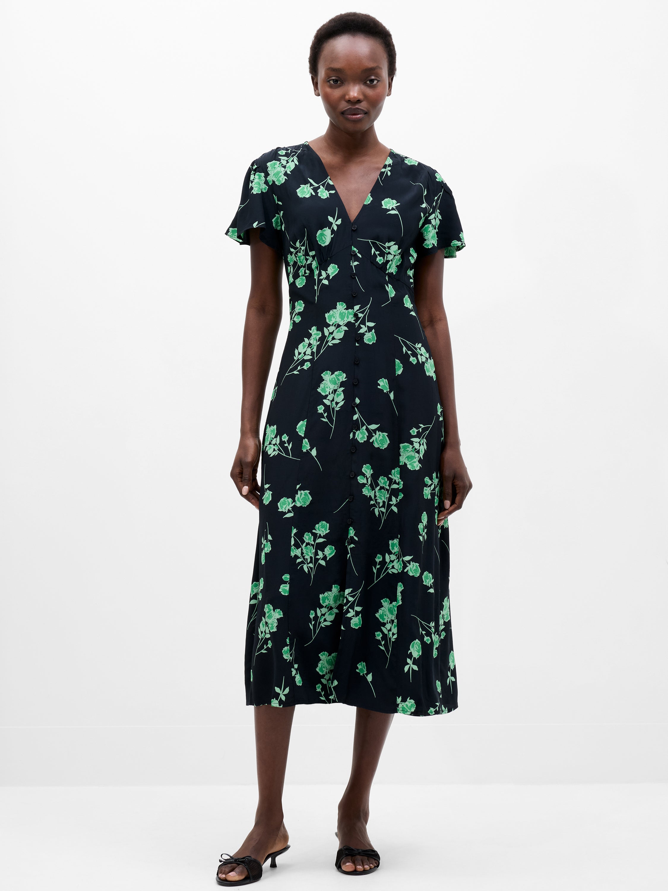 Alessandra Tea Dress Baclk Out/Minted Green | French Connection UK