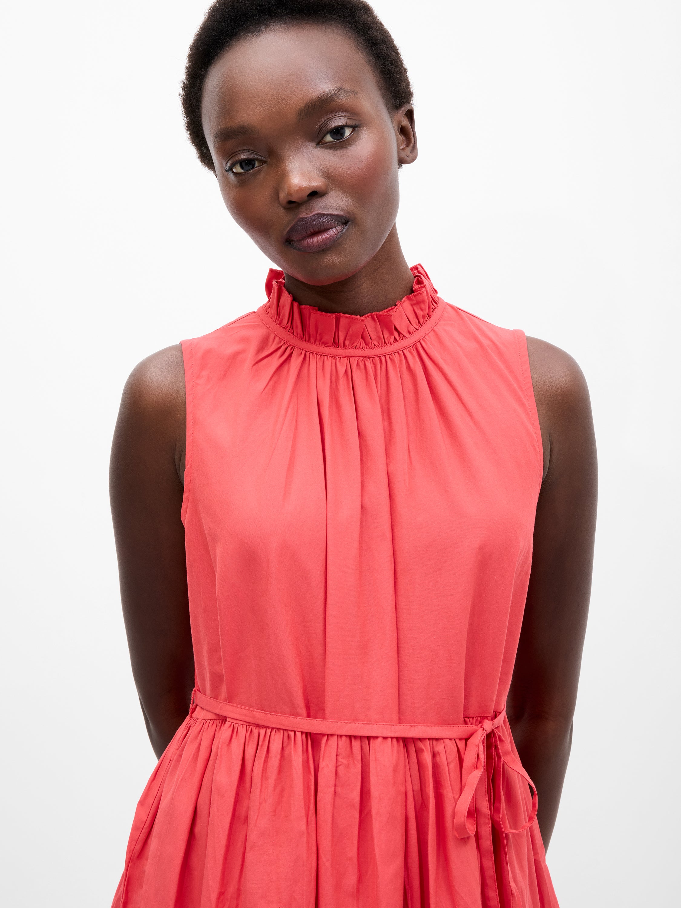 Tiered Poplin Dress Cayenne Red