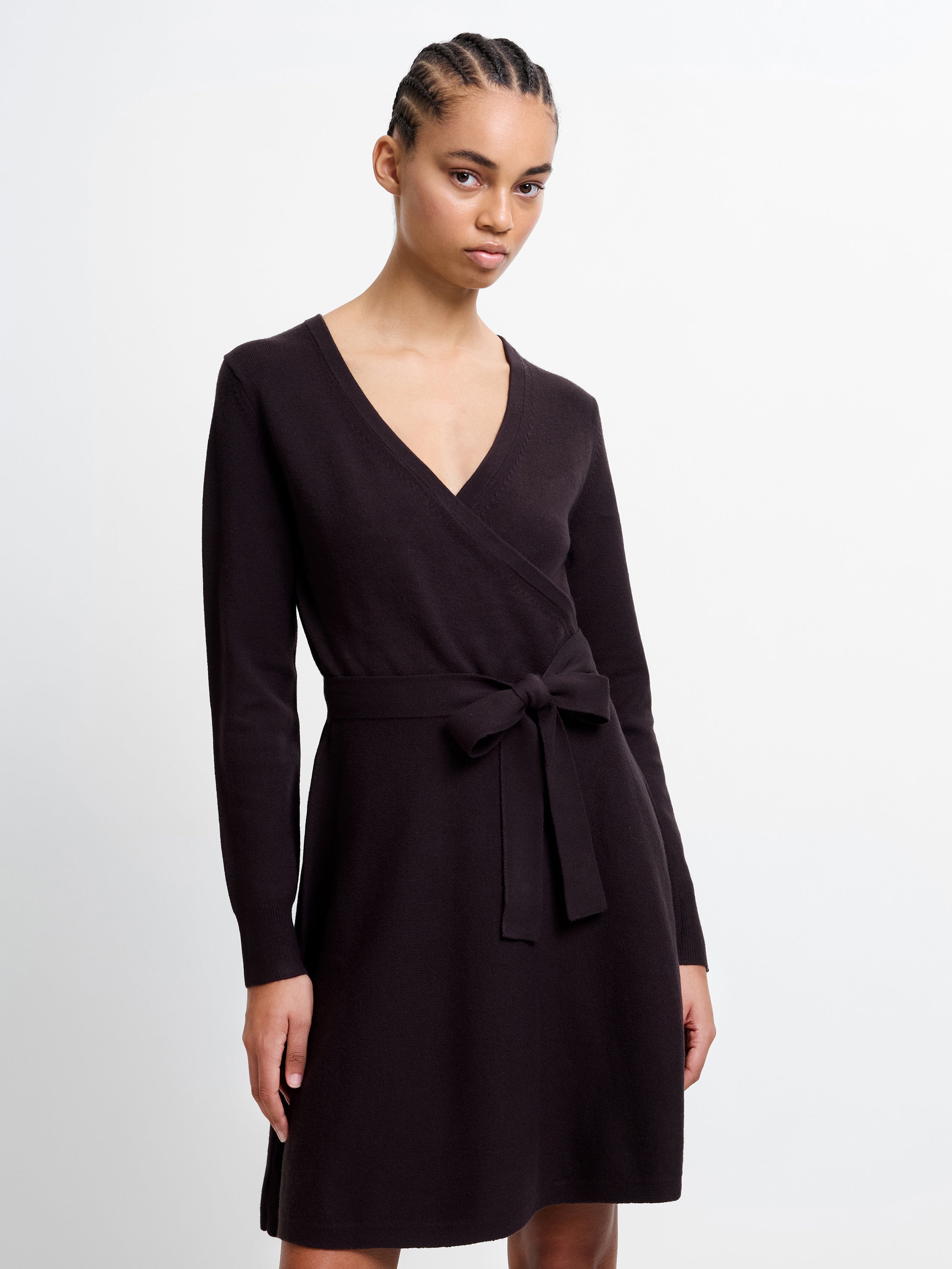 Babysoft Wrap Mini Dress Chocolate Ganache Brown | French Connection UK Babysoft Wrap Mini Dress Chocolate Ganache Brown | French Connection UK