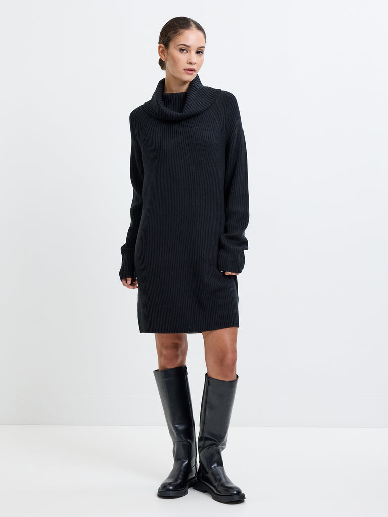 french connection babysoft rib button front long sleeve sweater dress Babysoft Roll Neck Ribbed Knit Dress Black