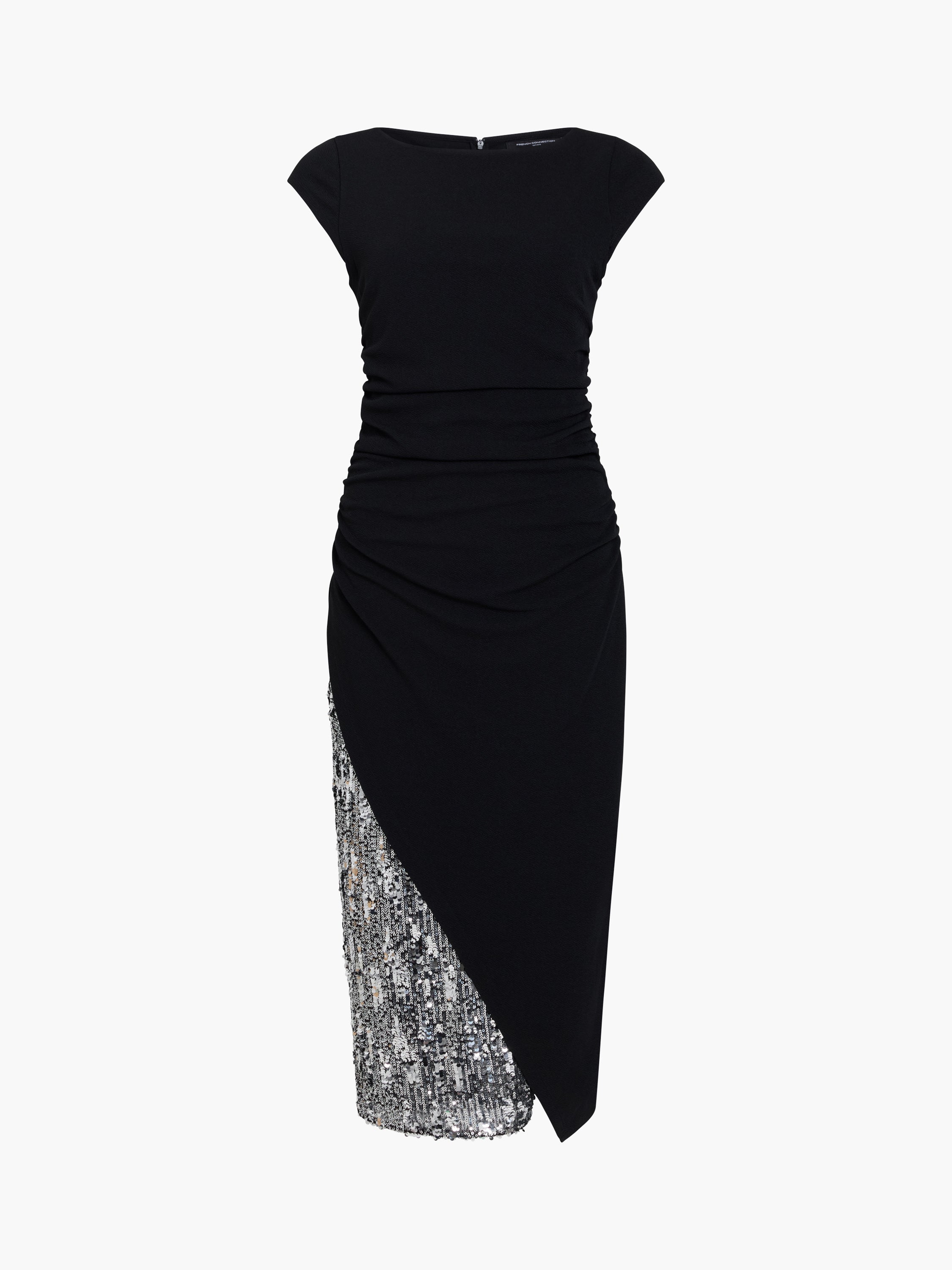 french connection sequin maxi dress Zanna Sequin Mix Midi Dress Blackout Black Silver