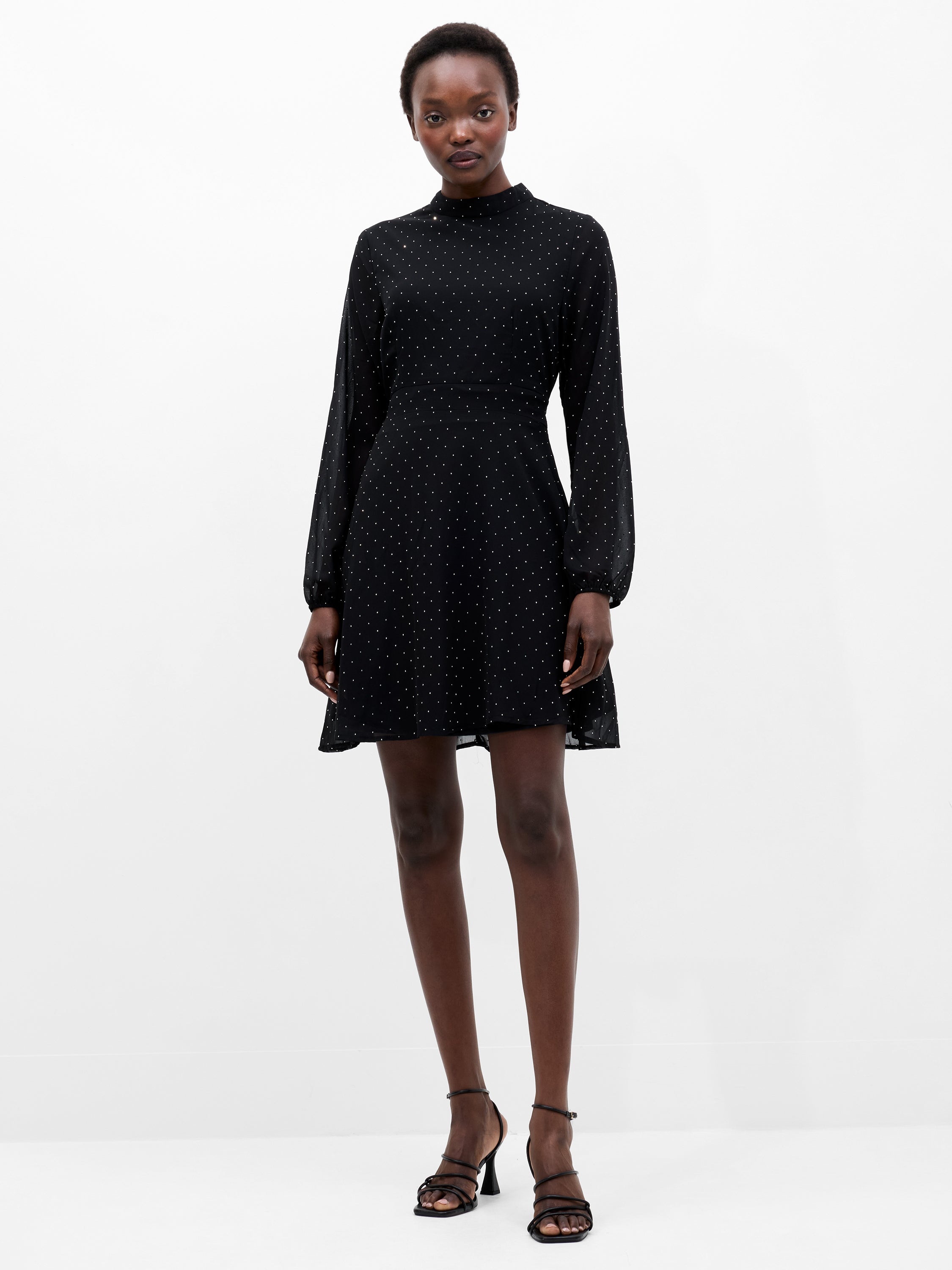 Black Diamante Long Sleeve Mini Dress