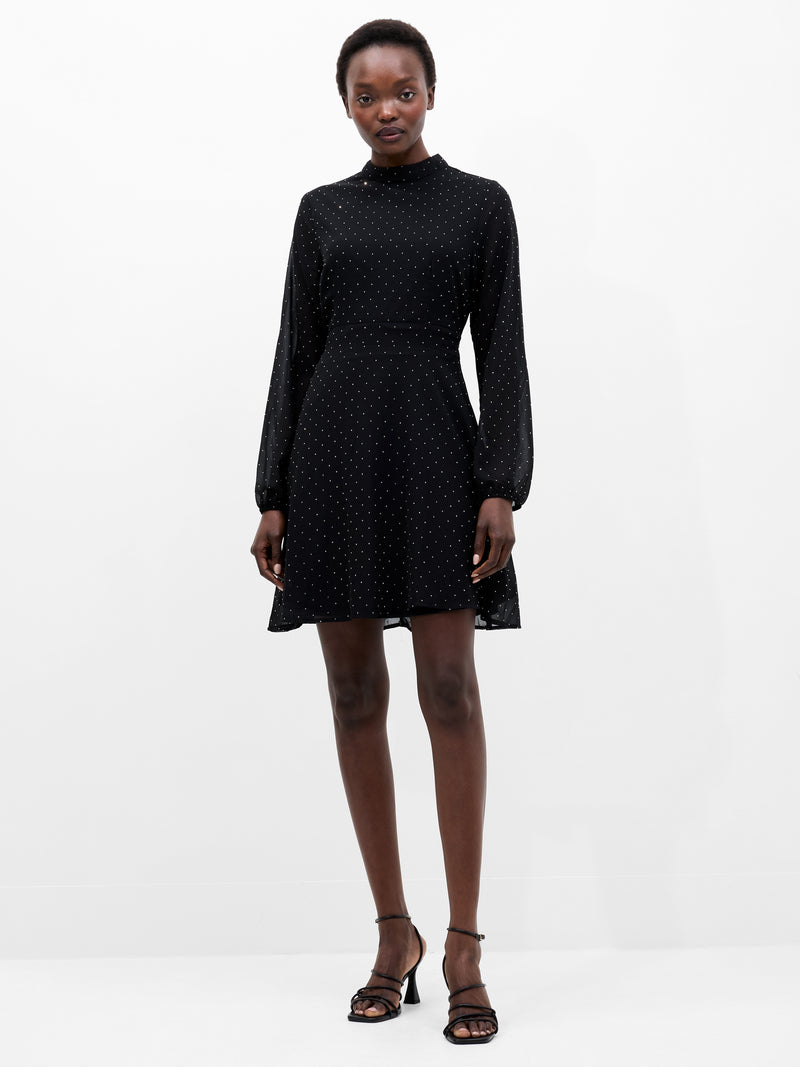 Black Diamante Long Sleeve Mini Dress