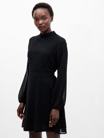 Black Diamante Long Sleeve Mini Dress