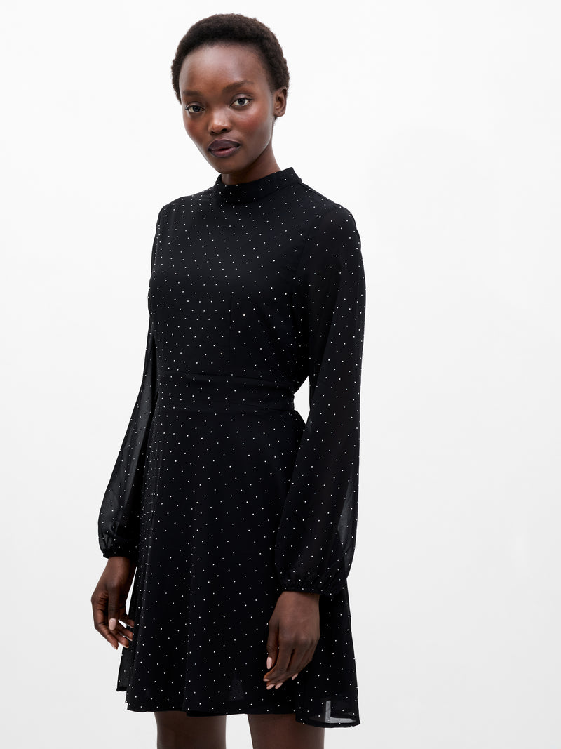 Black Diamante Long Sleeve Mini Dress