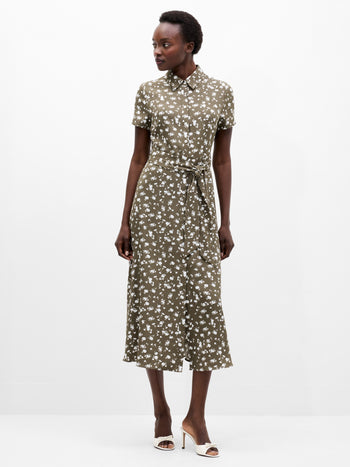 Floral Printed Short Sleeve Shirt Dress