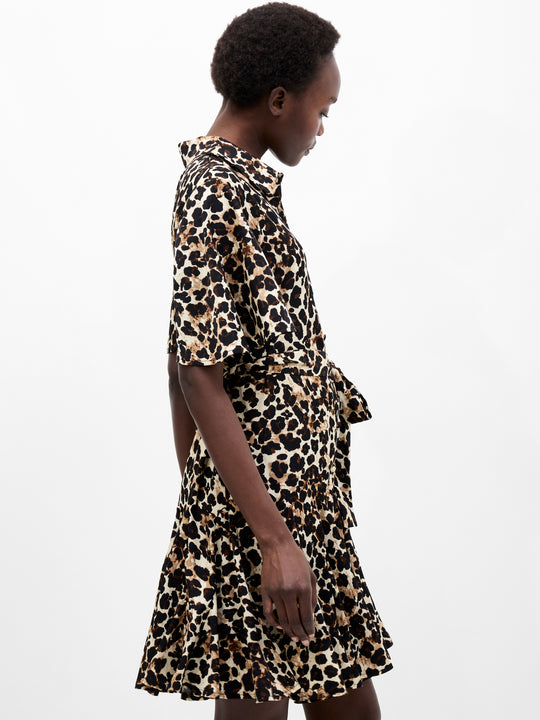 Leopard Print Short Sleeve Swing Dress