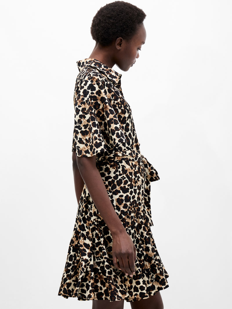 Leopard Print Short Sleeve Swing Dress