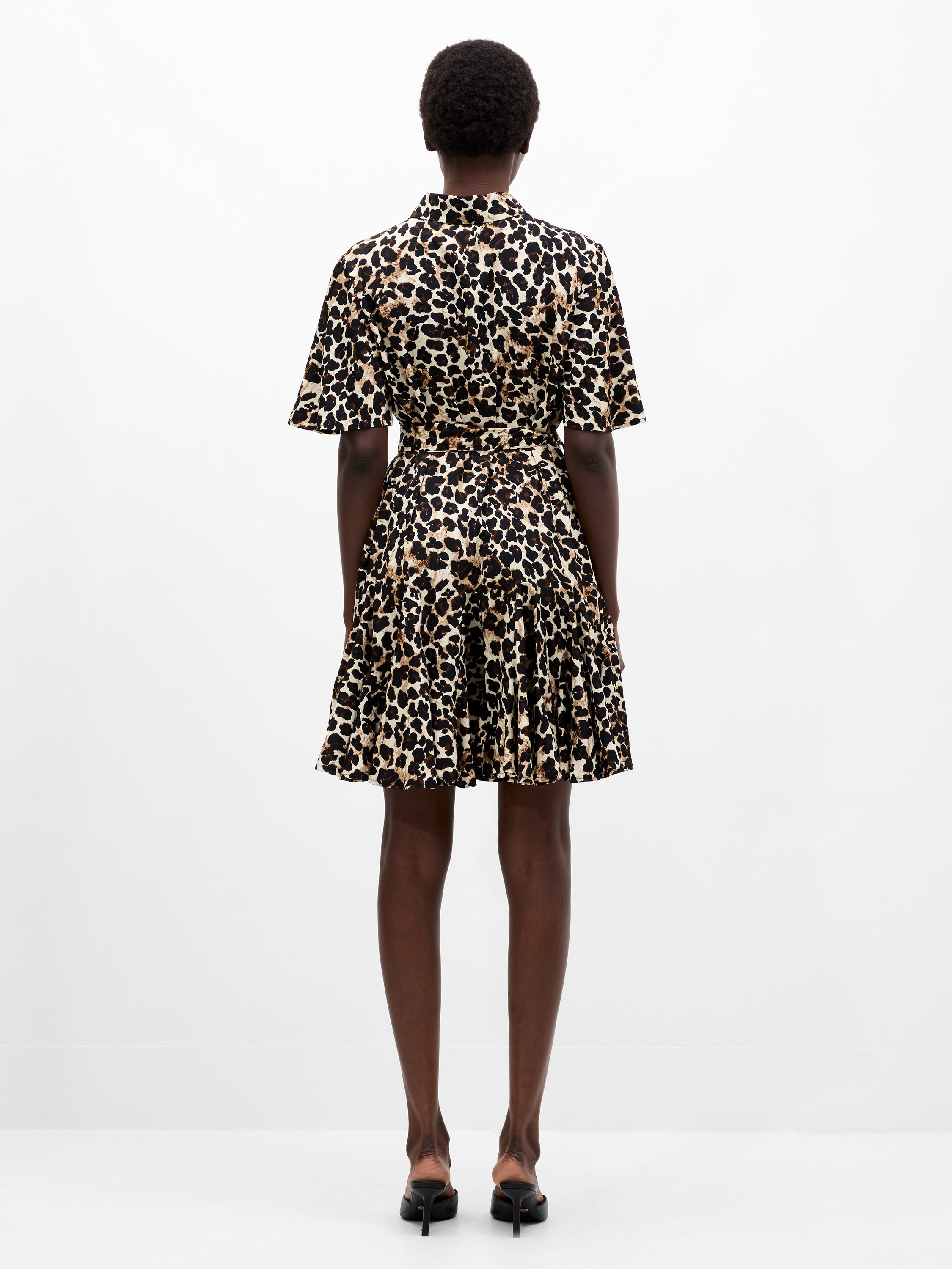 Leopard Print Short Sleeve Swing Dress Leopard