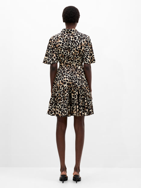 Leopard Print Short Sleeve Swing Dress Leopard