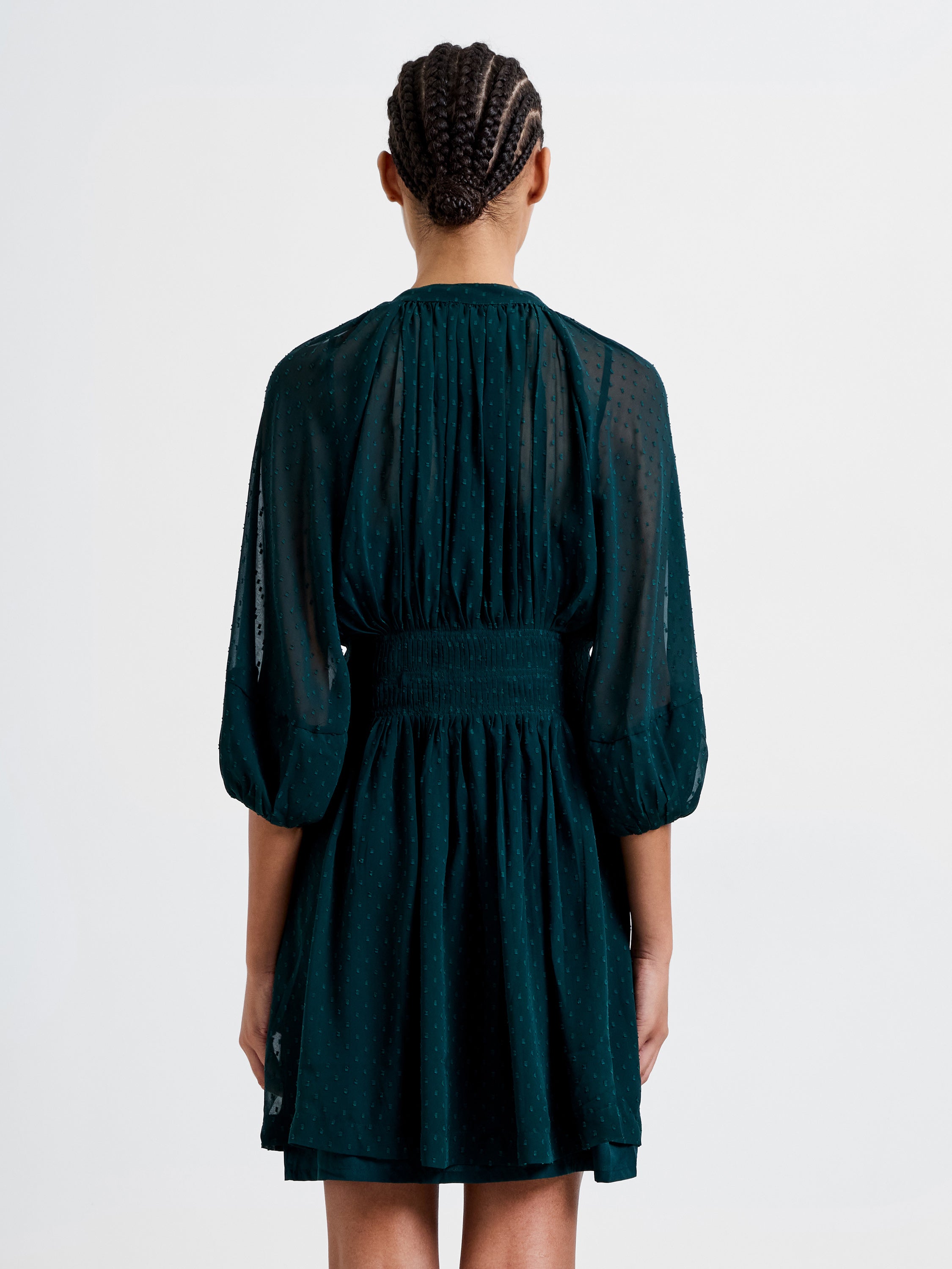 Dobby Pleated Waist Mini Dress