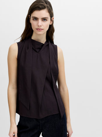 Leela Brown Sleeveless Scarf Neck Top