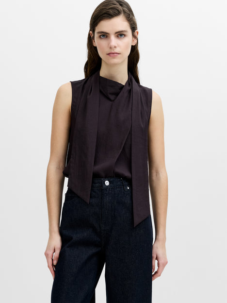 Leela Brown Sleeveless Scarf Neck Top