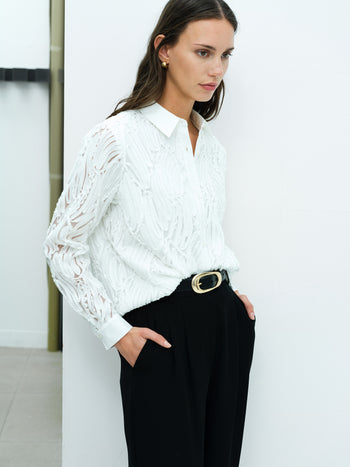 Margot White 3D Textured Long Sleeve Shirt