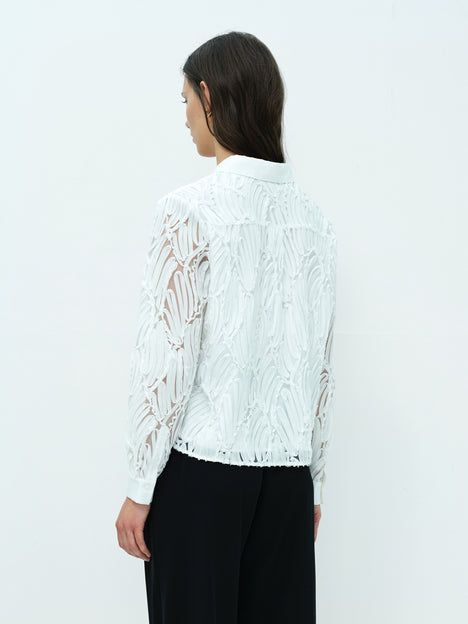 Margot White 3D Textured Long Sleeve Shirt
