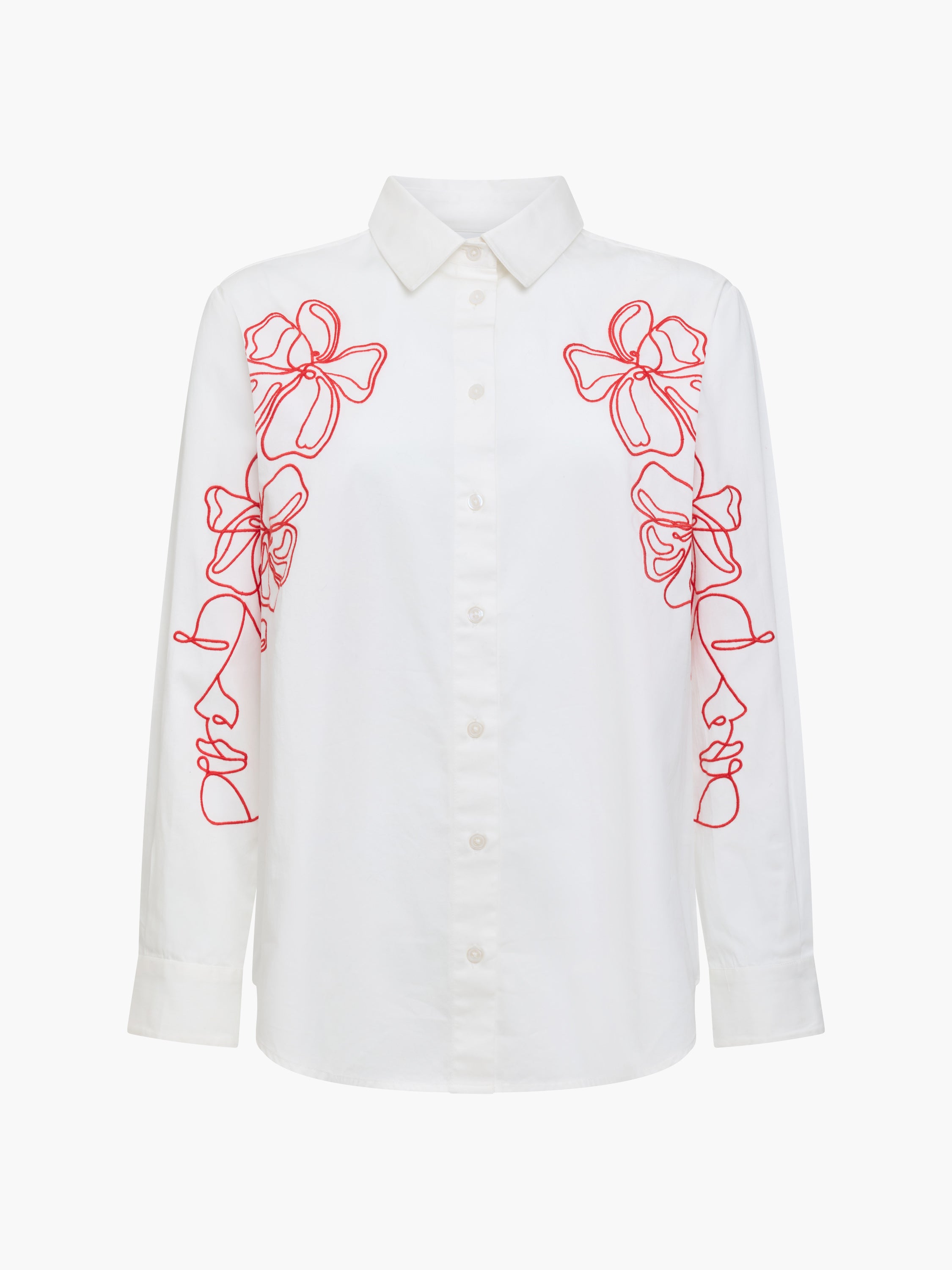 Alexis Cotton Floral Outline Embroidered White Shirt