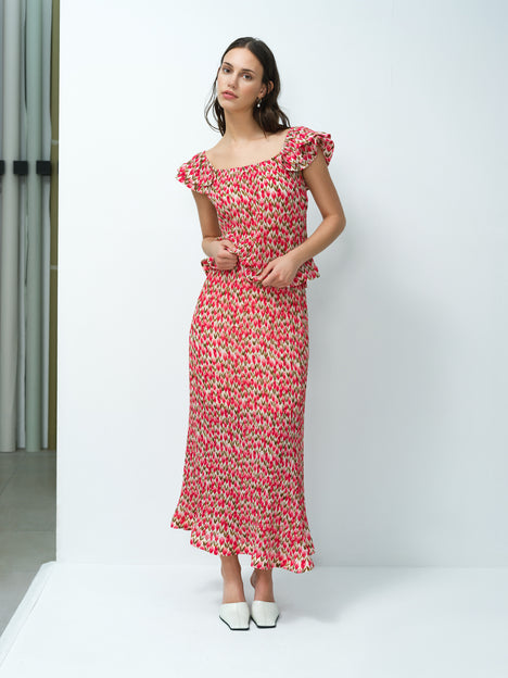 Noelle Floral Plisse Ruffle Peplum Top