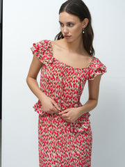 Noelle Floral Plisse Ruffle Peplum Top