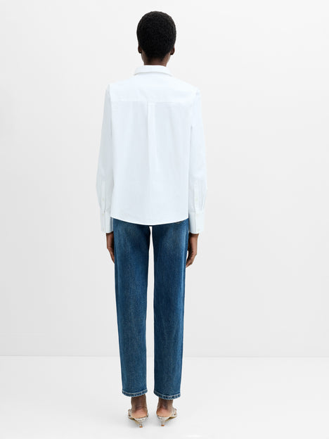 Cotton Floral Embroidered Hem White Popover Shirt