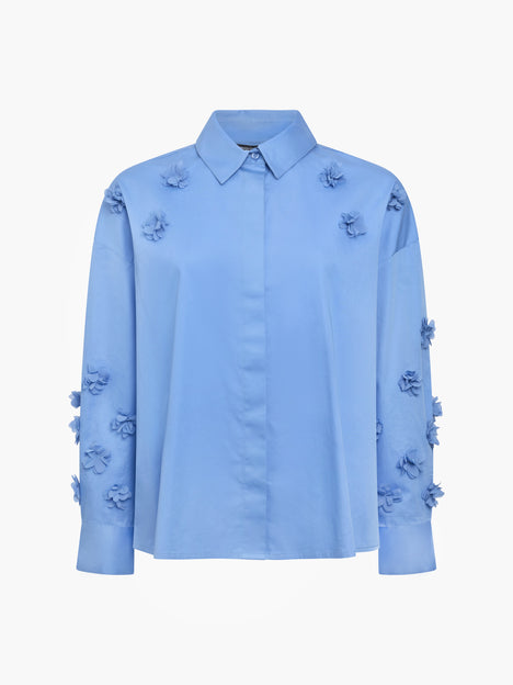 Alexis Cotton Blue 3D Floral Long Sleeve Shirt