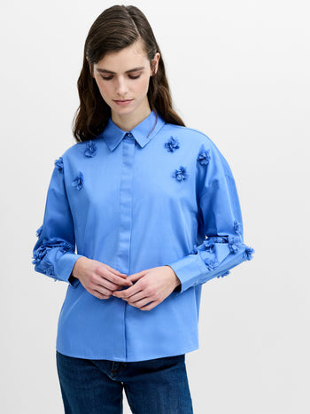 Alexis Cotton Blue 3D Floral Long Sleeve Shirt