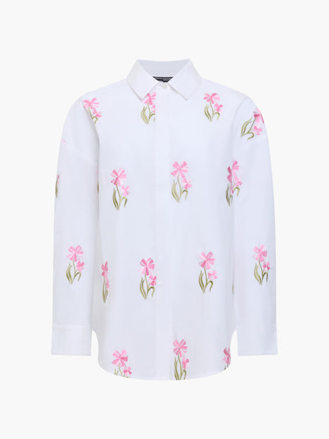 Cambria Cotton Embroidered Floral White Shirt