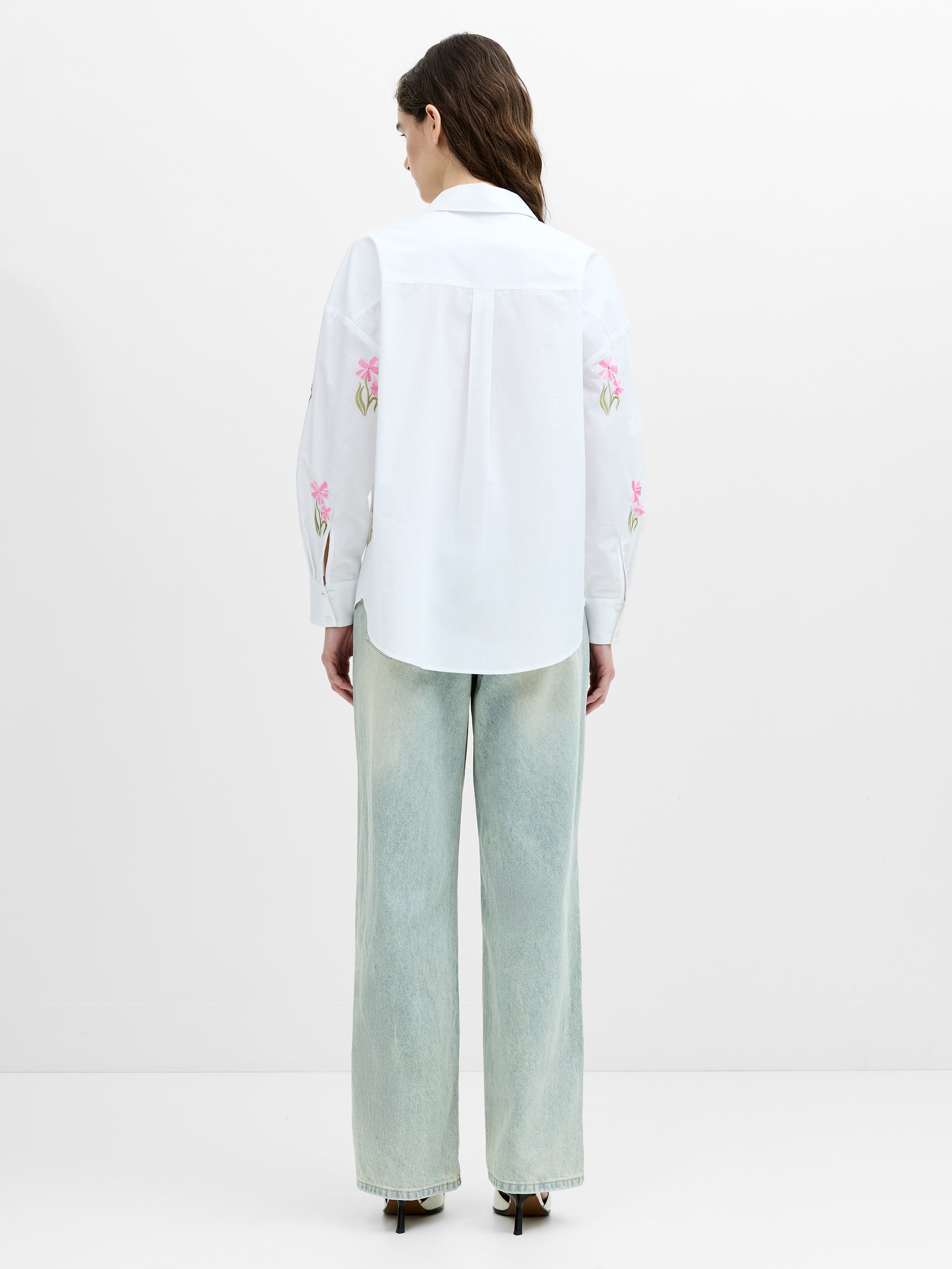 Cambria Cotton Embroidered Floral White Shirt