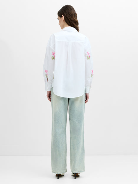 Cambria Cotton Embroidered Floral White Shirt
