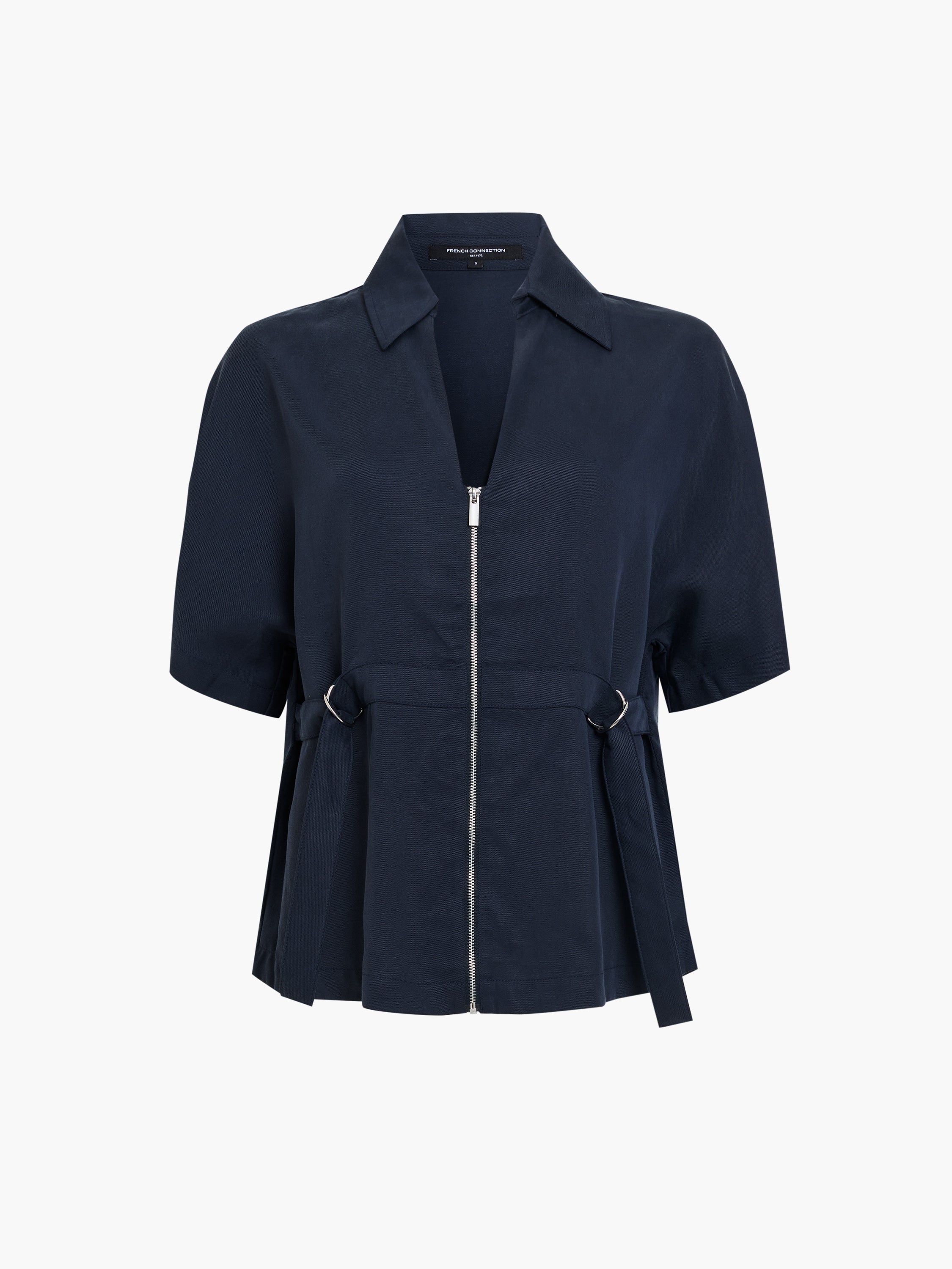 Yassie Utility Zip Front Tie Waist Navy Blue Shirt