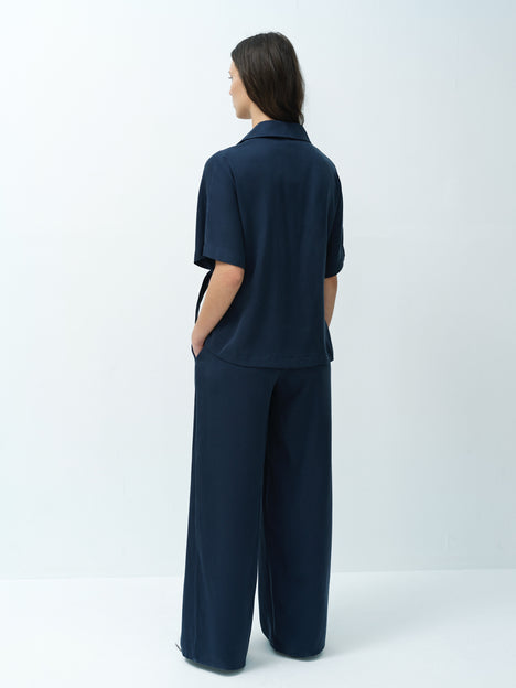 Yassie Utility Zip Front Tie Waist Navy Blue Shirt