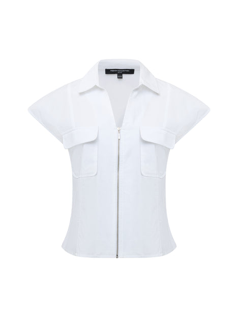 Alexis Cotton Front Zip White Top
