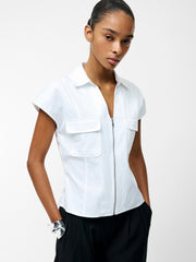 Alexis Cotton Front Zip White Top
