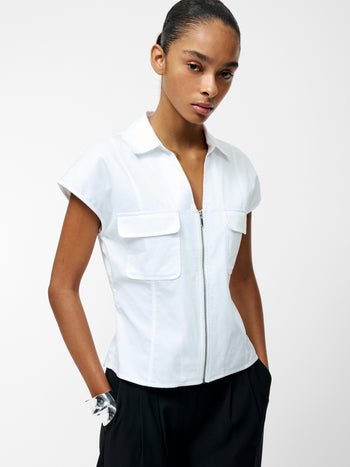Alexis Cotton Front Zip White Top